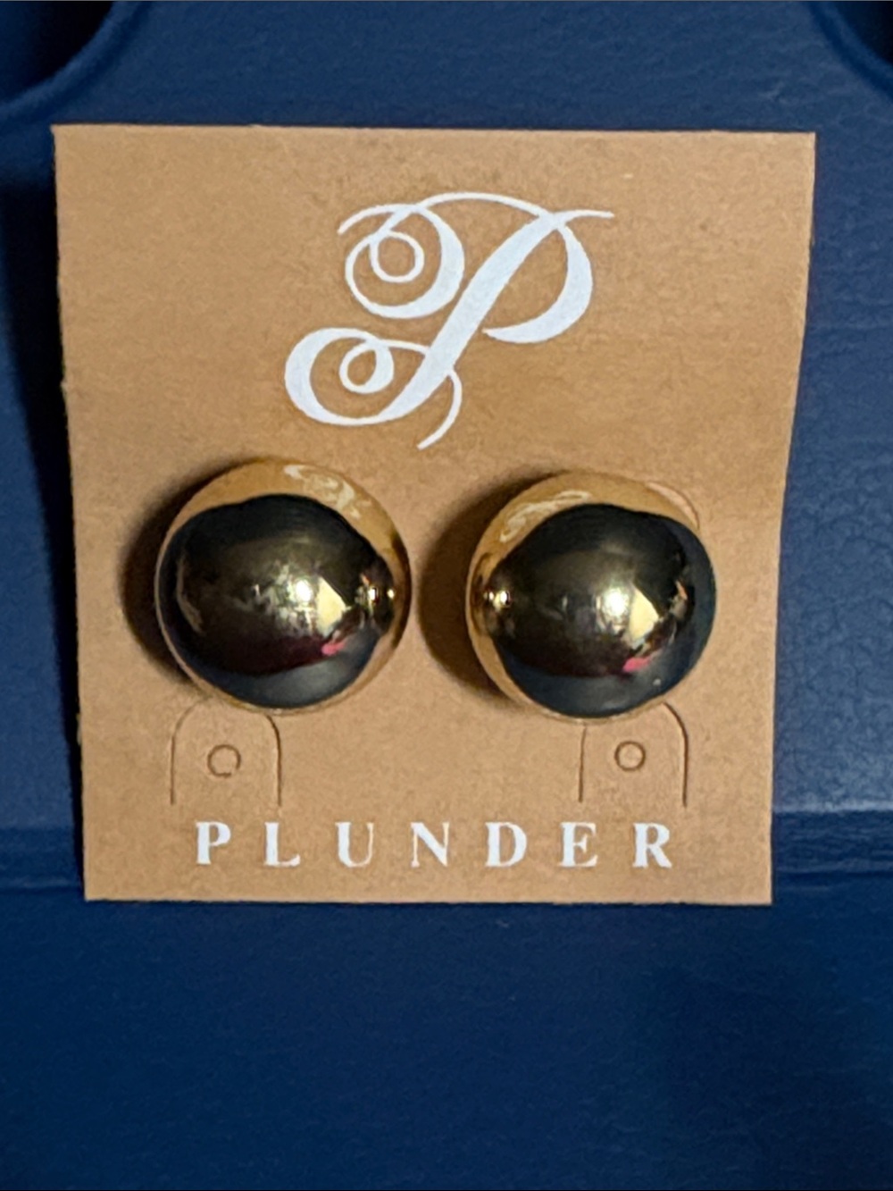 Plunder Shiny Gold Dome Stud Earrings (v)